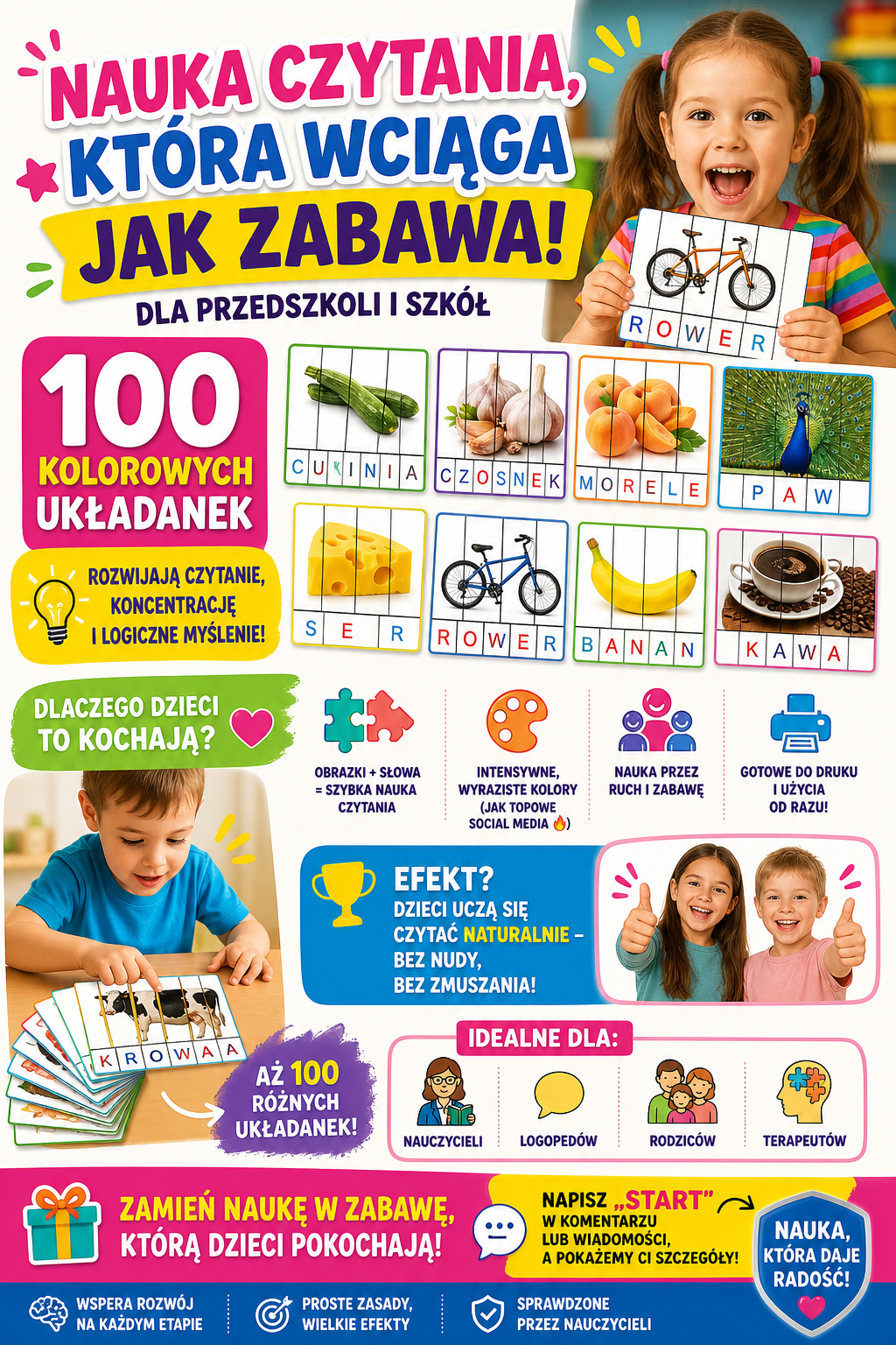 100 UKŁADANEK DO NAUKI CZYTANIA