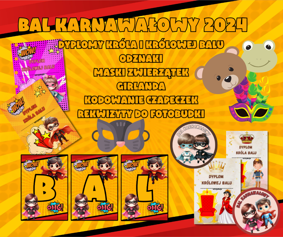 BAL KARNAWAŁOWY MINI PAKIET/DYPLOMY/ODZNAKI/GIRLANDA