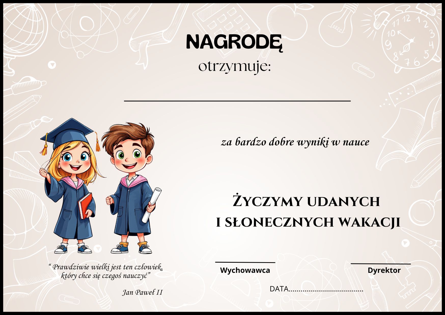 WKŁADKI DO KSIĄŻEK NA ZAKOŃCZENIE ROKU SZKOLNEGO /PRZEDSZKOLNEGO 2025/2026