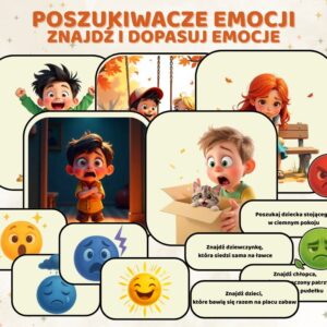 POSZUKIWACZE EMOCJI- ĆWICZENIA, KARTY PRACY EMOCJE ZABAWA