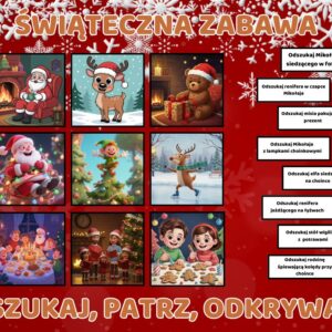 Świąteczna zabawa „Szukaj, patrz, odkrywaj” – zestaw 50 kart PDF do druku