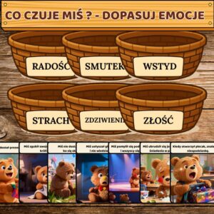 CO CZUJE MIŚ ? DOPASUJ EMOCJE /  DZIEŃ PLUSZOWEGO MISIA / zestaw kart edukacyjnych do nauki emocji