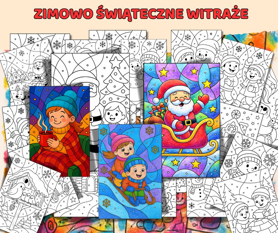 ZIMOWO ŚWIĄTECZNE WITRAŻE MIKOŁAJKI
