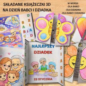 SKŁADANE KSIĄŻECZKI 3D NA DZIEŃ BABCI I DZIADKA DO KOLOROWANIA