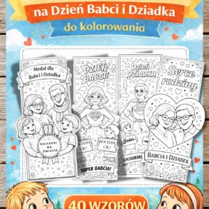 Zestaw 40 zakładek do kolorowania – Dzień Babci i Dziadka