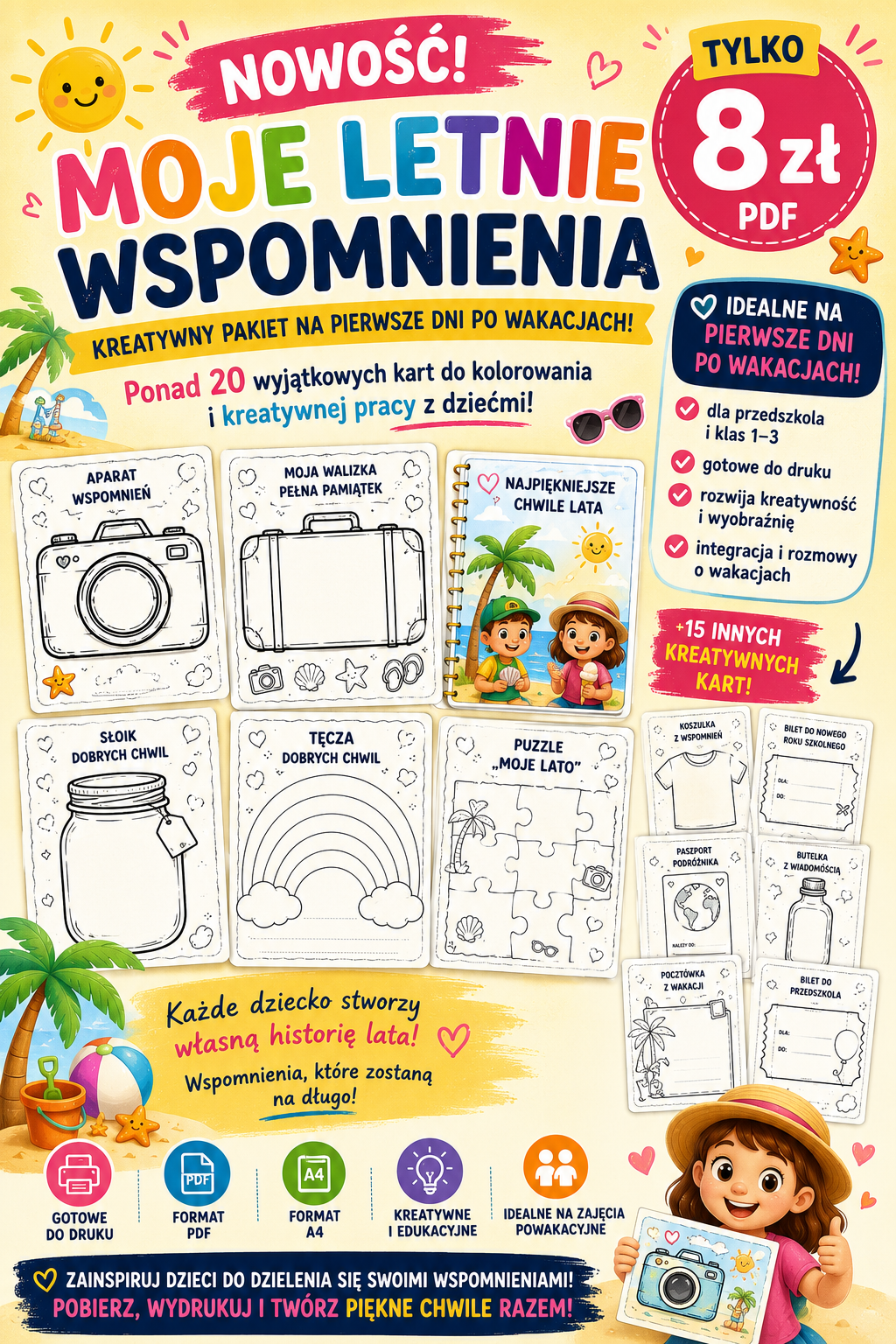 Moje Letnie Wspomnienia – kreatywny pakiet PDF na pierwsze dni po wakacjach | Przedszkole i klasy 1–3