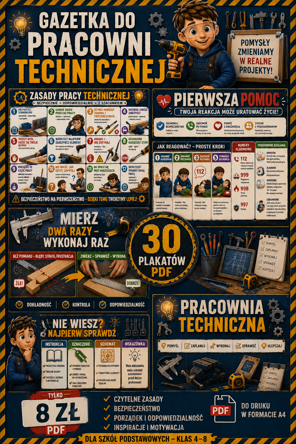 GAZETKA DO PRACOWNI TECHNICZNEJ NA CAŁY ROK – 30 PLAKATÓW PDF | KLASY 4–8