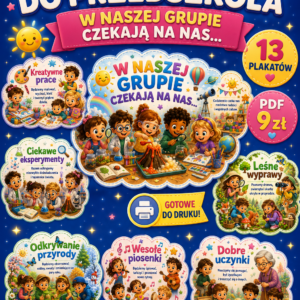 Gazetka do przedszkola PDF – „W naszej grupie czekają na nas…” | Dekoracja na rozpoczęcie roku przedszkolnego