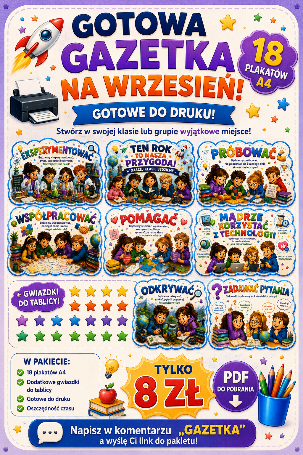 TEN ROK TO NASZA PRZYGODA – gazetka do przedszkola i szkoły | 18 plakatów PDF