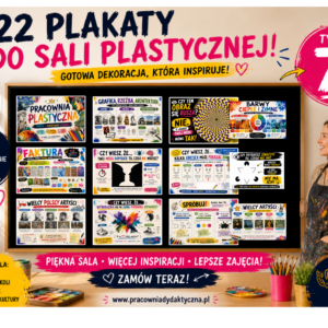 22 plakaty do sali plastycznej PDF – dekoracja pracowni plastycznej | sztuka, kolory, artyści, iluzje optyczne