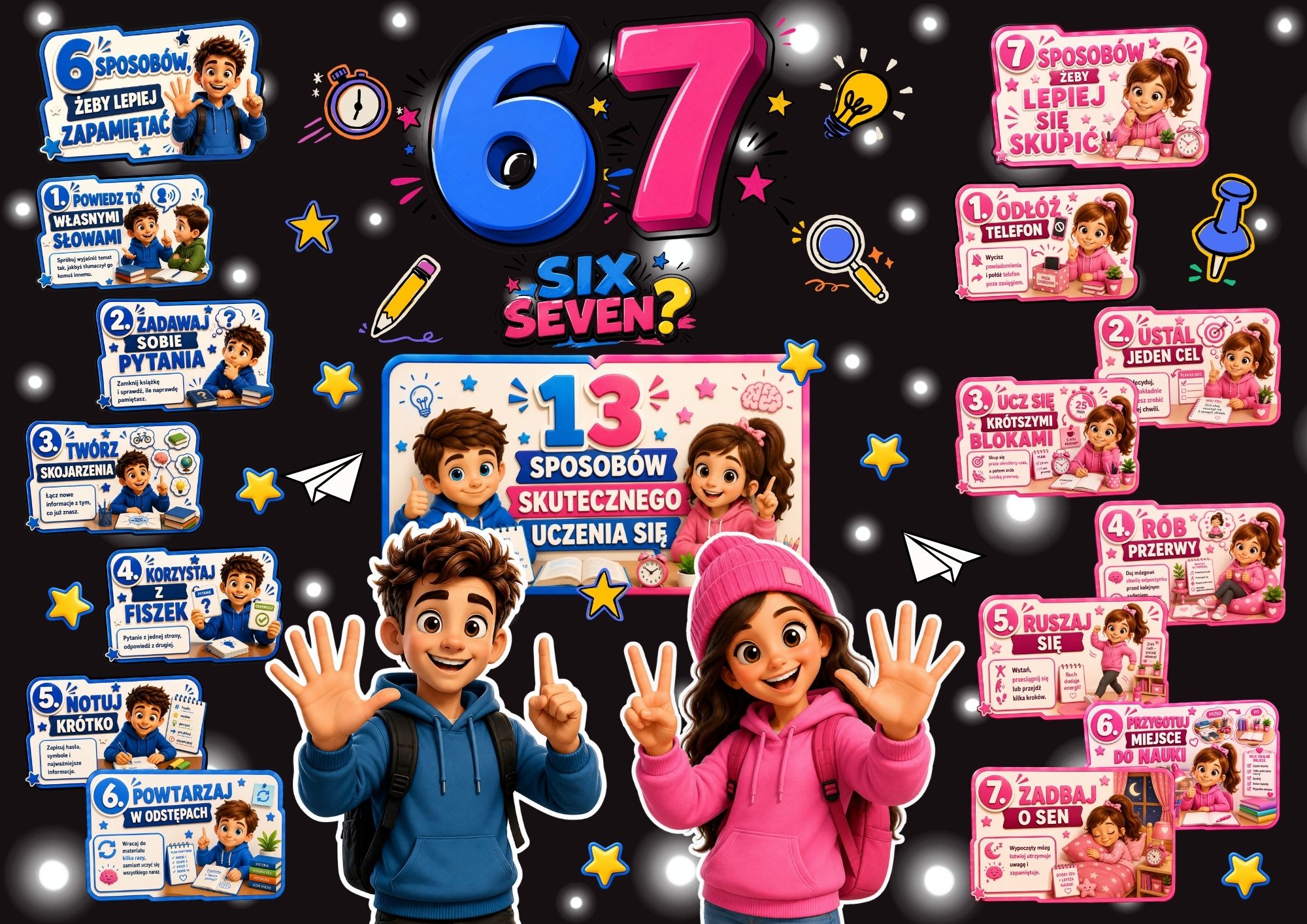 SIX SEVEN 6️⃣7️⃣ – 13 sposobów skutecznego uczenia się | Nowoczesna gazetka szkolna PDF